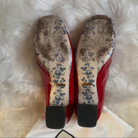 GUCCI Red Patent Vernice Block Heel GG Pumps - Picture 8 of 9